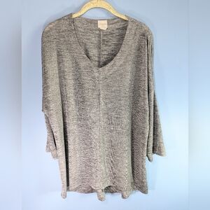 Chicos Silver V-neck Lightweight Knit Batwing Sleeve Top